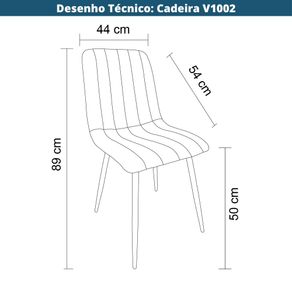 8 Kit 4 Cadeiras V1002 Rivatti 44 cm -Largura- Estofado em Tecido Cinza e Base em Aco Preto Desenho tecnico